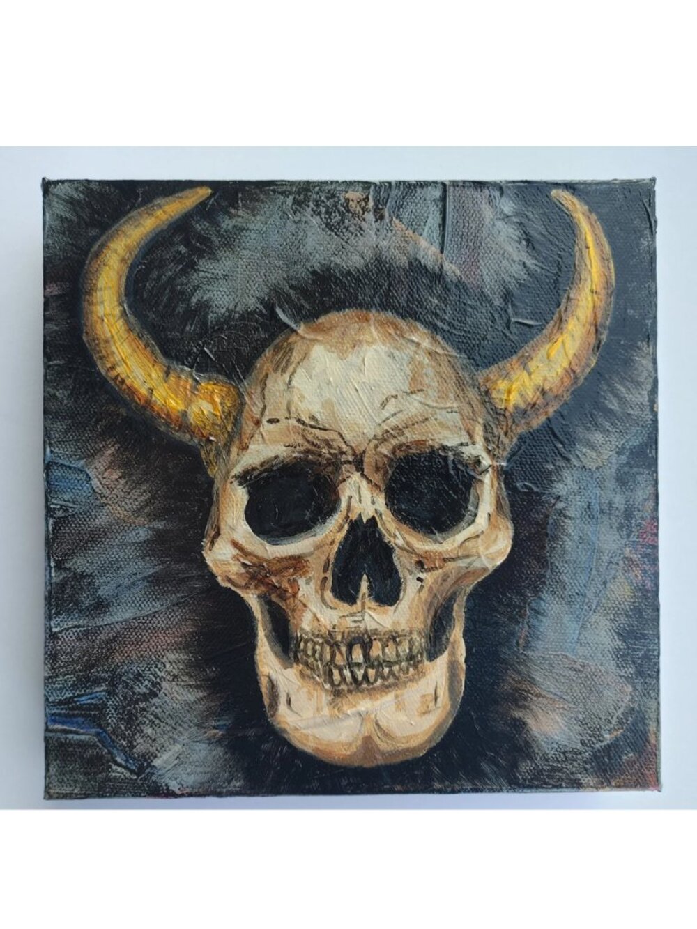 8"x8" Horned Skull Painting Gothic Spooky Season Decor Original Acrylic canvas
